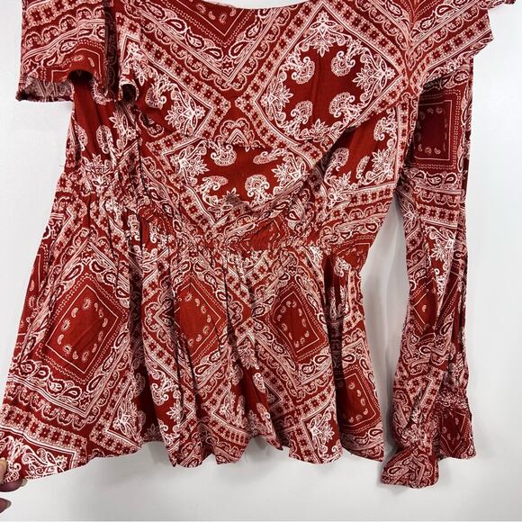 Savanna Jane New Bandana Print One Shoulder Ruffle Peplum Hem Top Large Western - Picture 3 of 12